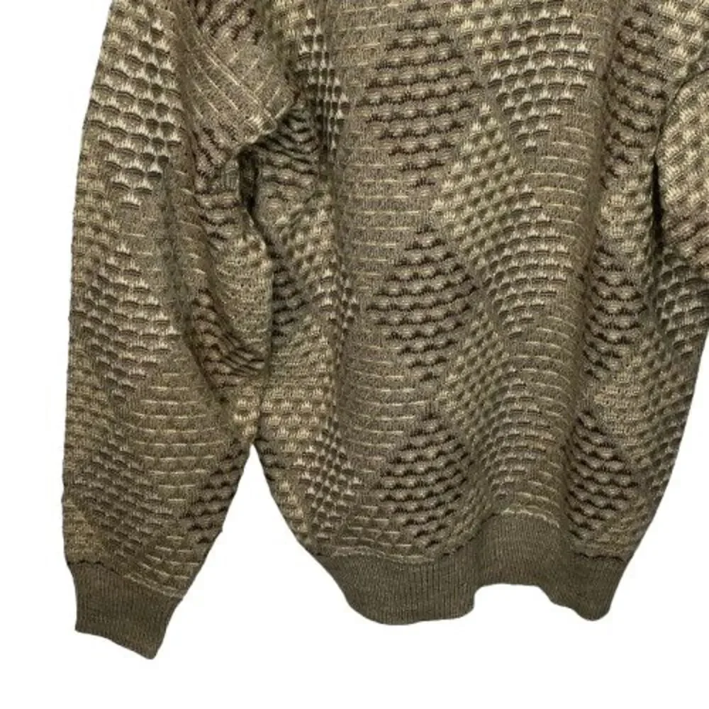VTG Jantzen Mens Geometric Crew Neck Retro Grandpa Sweater Size L Beige Neutral